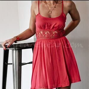 Alythea crochet cut out waist sundress hot pink small